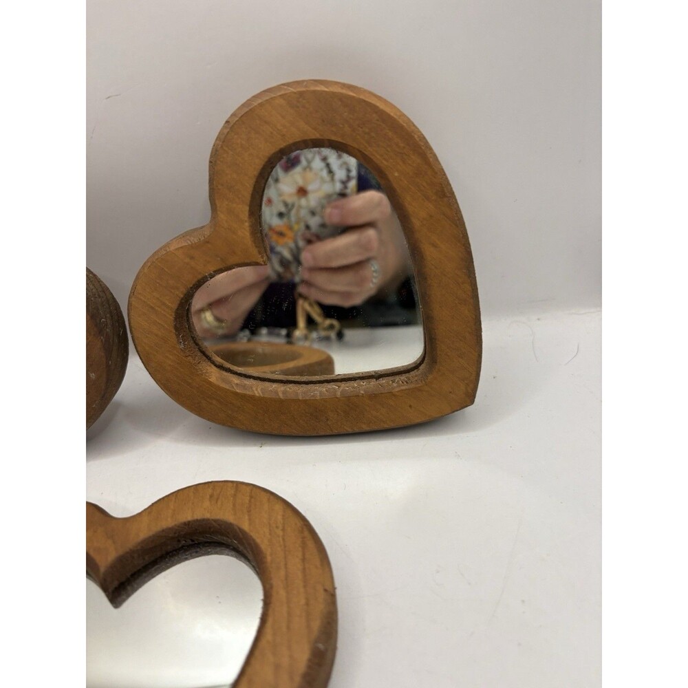 Vintage Home interior Wooden wood Heart Mirrors Mirror Wall Decor Set of 3 - Picture 3 of 5